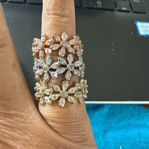 Trio of 925 Sterling Silver Floral Eternity Rings | Size 6